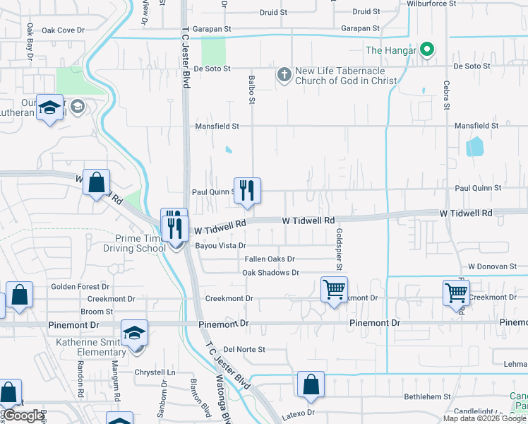 map of restaurants, bars, coffee shops, grocery stores, and more near in Houston