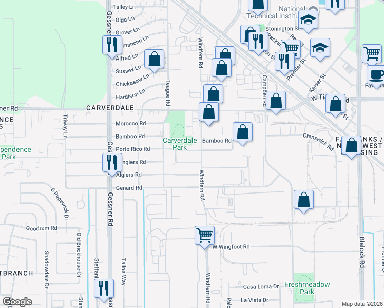 map of restaurants, bars, coffee shops, grocery stores, and more near 9907 Porto Rico Road in Houston
