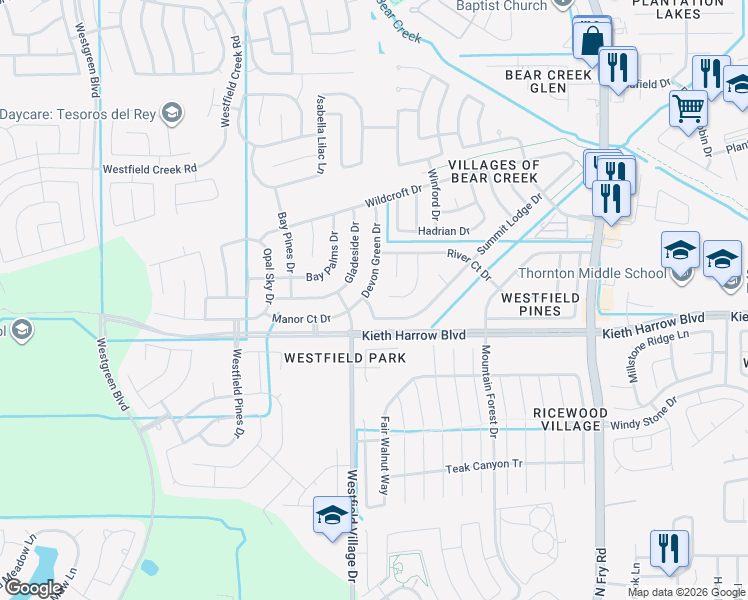 map of restaurants, bars, coffee shops, grocery stores, and more near 5007 Summit Lodge Drive in Katy