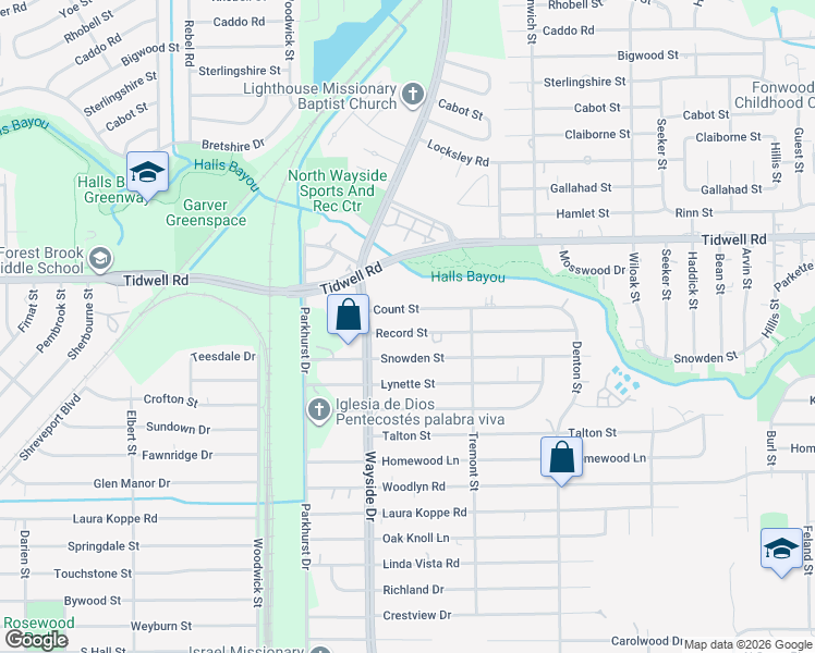 map of restaurants, bars, coffee shops, grocery stores, and more near 7929 Record Street in Houston