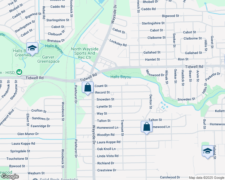 map of restaurants, bars, coffee shops, grocery stores, and more near 8019 Record Street in Houston