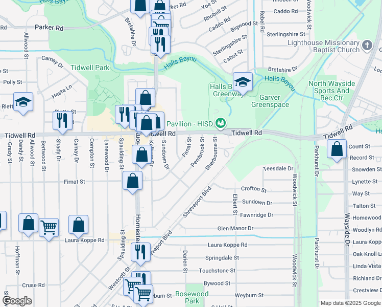 map of restaurants, bars, coffee shops, grocery stores, and more near 9321 Firnat Street in Houston