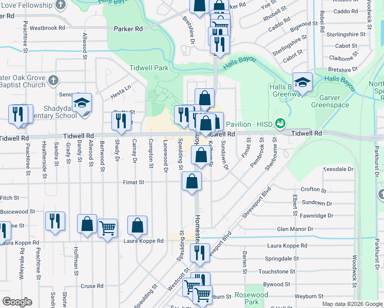 map of restaurants, bars, coffee shops, grocery stores, and more near 9317 Homestead Road in Houston