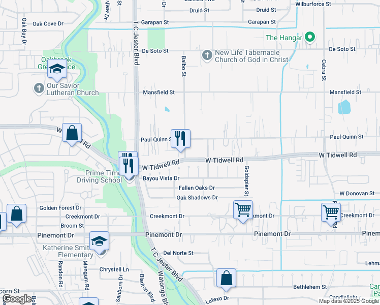 map of restaurants, bars, coffee shops, grocery stores, and more near in Houston