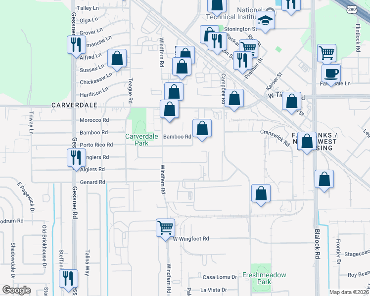 map of restaurants, bars, coffee shops, grocery stores, and more near 9803 Porto Rico Road in Houston