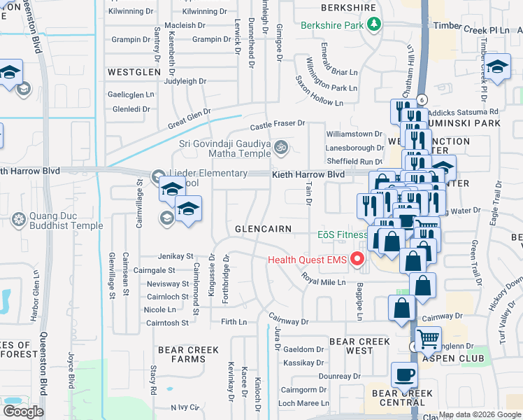map of restaurants, bars, coffee shops, grocery stores, and more near 4903 Cairnleigh Drive in Houston