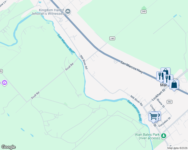 map of restaurants, bars, coffee shops, grocery stores, and more near 506 Northwest River Road in Martindale
