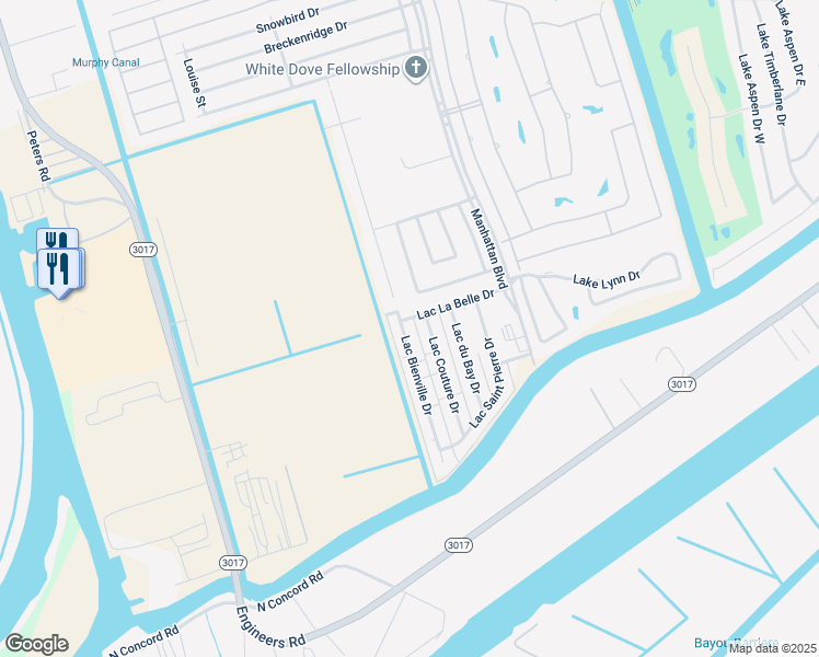 map of restaurants, bars, coffee shops, grocery stores, and more near 4105 Lac Bienville Drive in Harvey