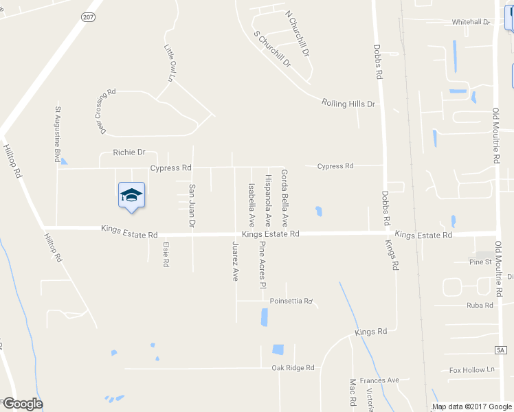 map of restaurants, bars, coffee shops, grocery stores, and more near 2640 Isabella Avenue in St. Augustine