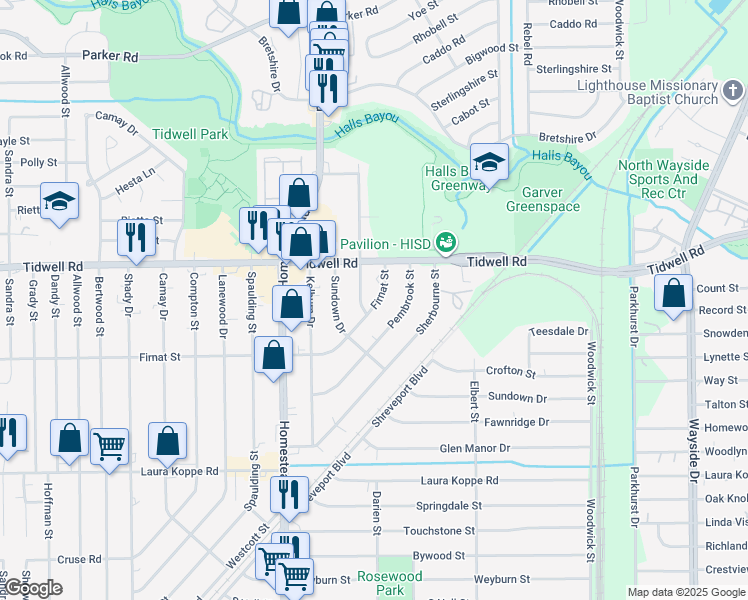 map of restaurants, bars, coffee shops, grocery stores, and more near 9321 Firnat Street in Houston