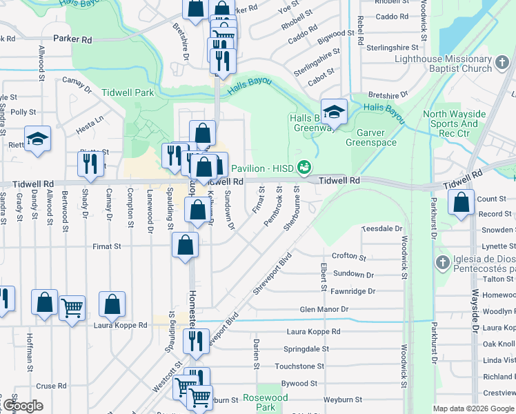 map of restaurants, bars, coffee shops, grocery stores, and more near 9321 Firnat Street in Houston
