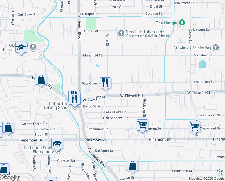 map of restaurants, bars, coffee shops, grocery stores, and more near in Houston