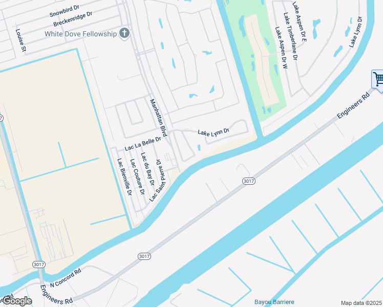 map of restaurants, bars, coffee shops, grocery stores, and more near 3 Lake Bernard Court in Harvey