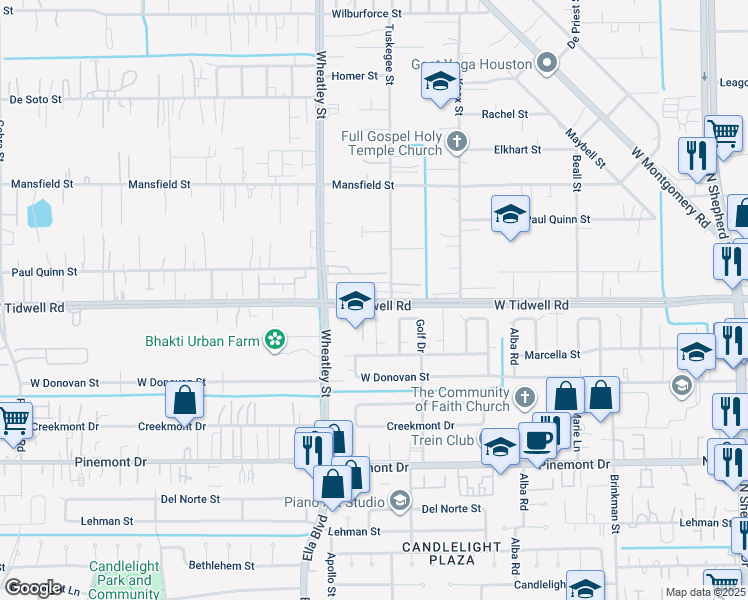 map of restaurants, bars, coffee shops, grocery stores, and more near 1000 West Tidwell Road in Houston