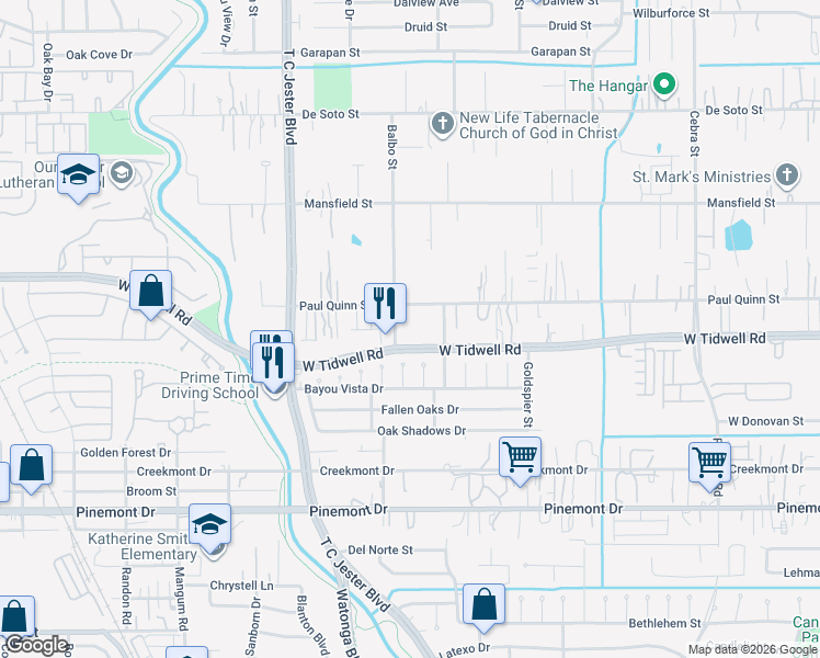 map of restaurants, bars, coffee shops, grocery stores, and more near in Houston