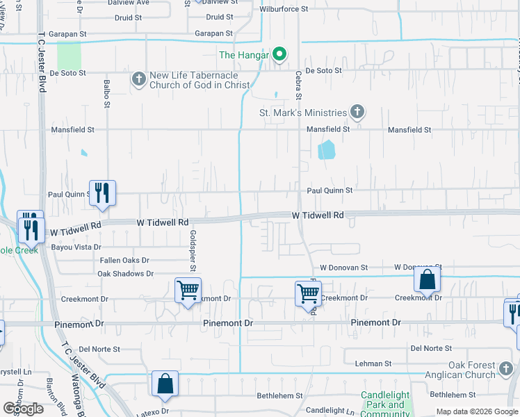 map of restaurants, bars, coffee shops, grocery stores, and more near 2340 Enclave Waters Lane in Houston