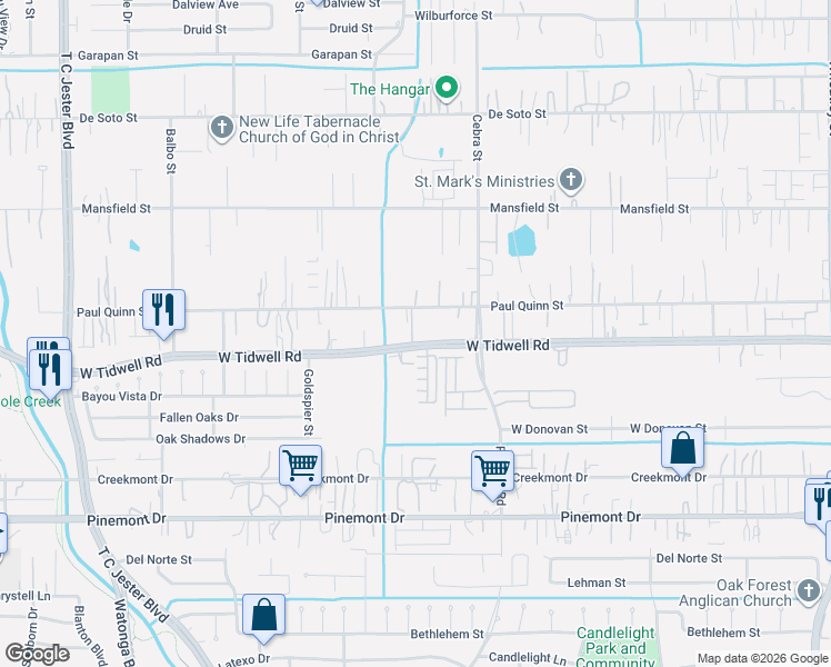 map of restaurants, bars, coffee shops, grocery stores, and more near 2340 Enclave Waters Lane in Houston