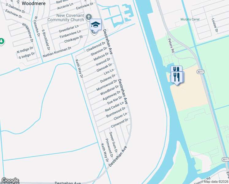 map of restaurants, bars, coffee shops, grocery stores, and more near 3720 Agateway Drive in Harvey