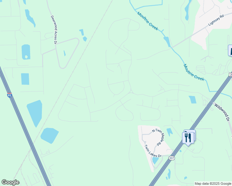 map of restaurants, bars, coffee shops, grocery stores, and more near 419 Twin Lakes Drive in St. Augustine