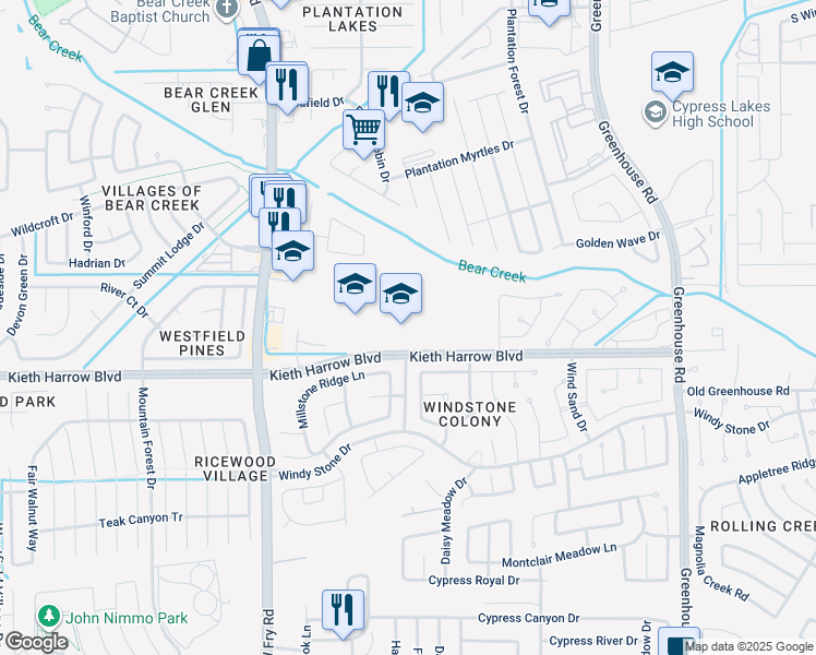 map of restaurants, bars, coffee shops, grocery stores, and more near 19790 Keith Harrow Boulevard in Katy