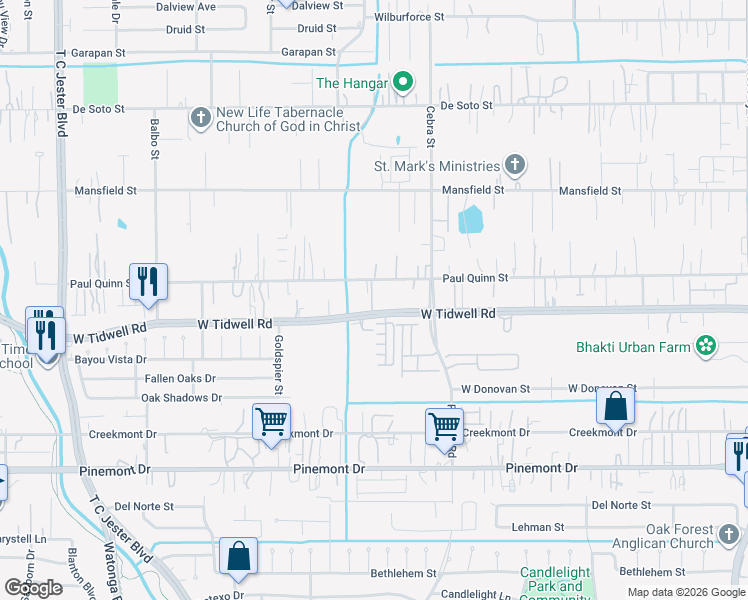 map of restaurants, bars, coffee shops, grocery stores, and more near 2340 Enclave Waters Lane in Houston