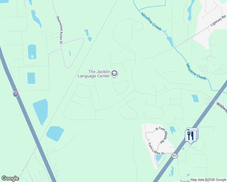 map of restaurants, bars, coffee shops, grocery stores, and more near 419 Twin Lakes Drive in St. Augustine