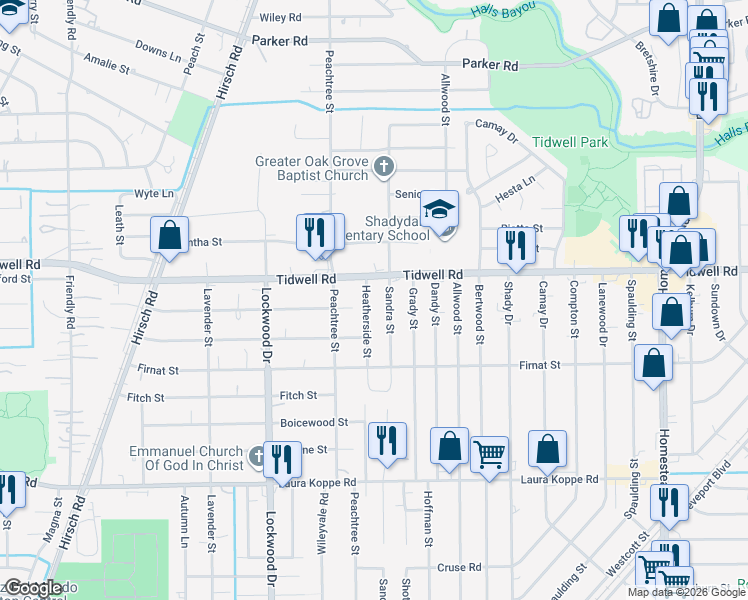 map of restaurants, bars, coffee shops, grocery stores, and more near 9406 Heatherside Street in Houston