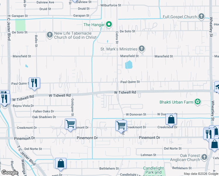 map of restaurants, bars, coffee shops, grocery stores, and more near in Houston