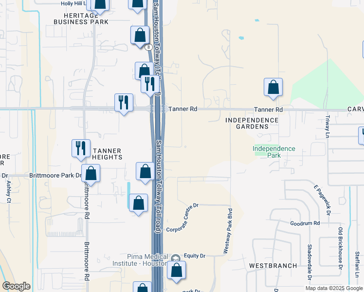 map of restaurants, bars, coffee shops, grocery stores, and more near 5500 Dancy Road in Houston