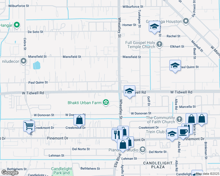 map of restaurants, bars, coffee shops, grocery stores, and more near 1200 West Tidwell Road in Houston