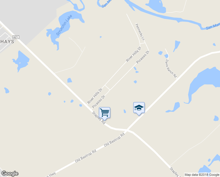 map of restaurants, bars, coffee shops, grocery stores, and more near 313 Picasso Drive in San Marcos