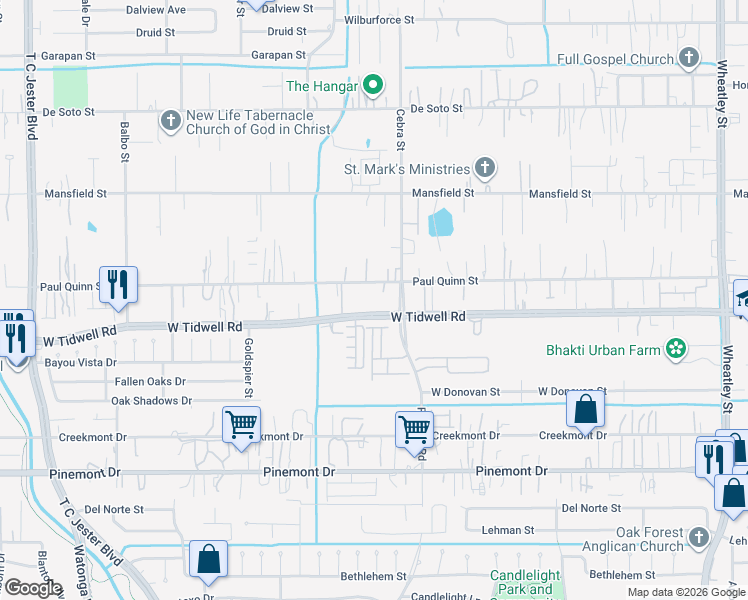 map of restaurants, bars, coffee shops, grocery stores, and more near in Houston