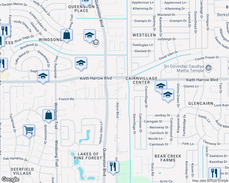 map of restaurants, bars, coffee shops, grocery stores, and more near 5111 Joyce Boulevard in Houston
