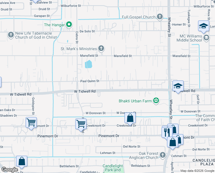 map of restaurants, bars, coffee shops, grocery stores, and more near 1702 West Tidwell Road in Houston