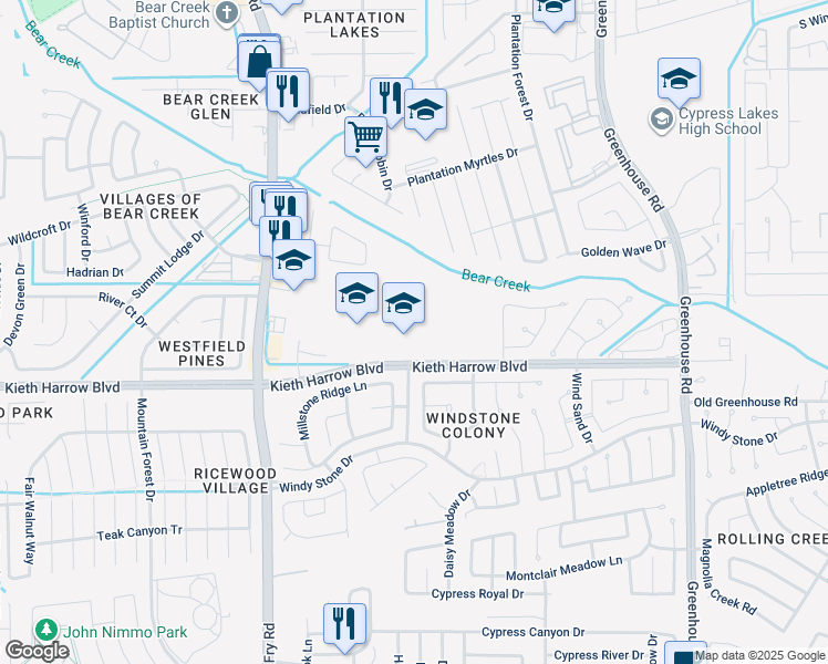 map of restaurants, bars, coffee shops, grocery stores, and more near 19790 Kieth Harrow Boulevard in Katy