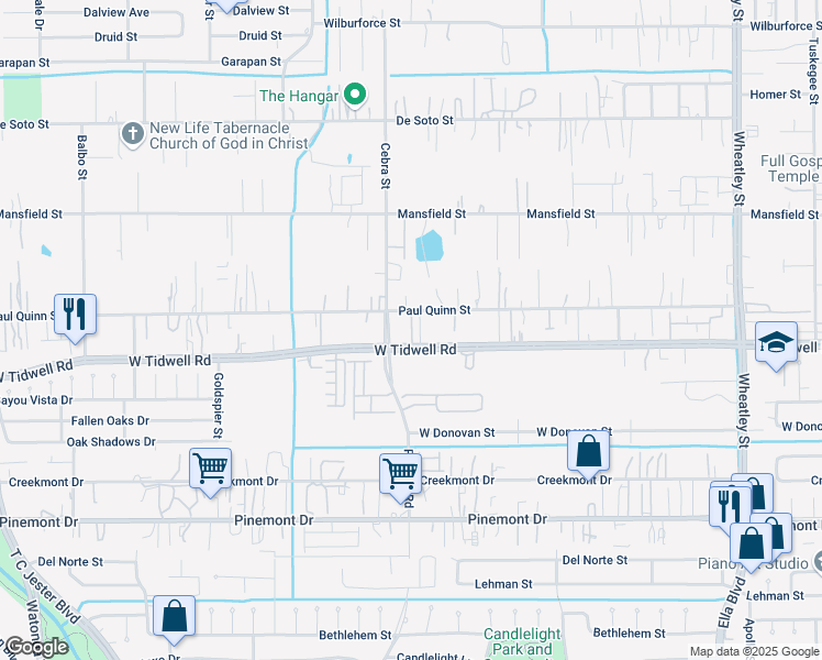 map of restaurants, bars, coffee shops, grocery stores, and more near 2100 Paul Quinn Street in Houston