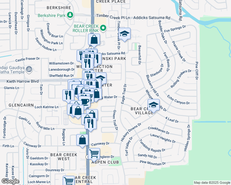 map of restaurants, bars, coffee shops, grocery stores, and more near 4842 Green Trail Drive in Houston