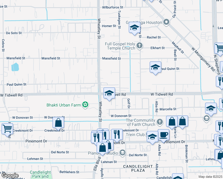 map of restaurants, bars, coffee shops, grocery stores, and more near 1000 West Tidwell Road in Houston