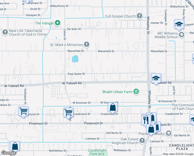 map of restaurants, bars, coffee shops, grocery stores, and more near 1702 West Tidwell Road in Houston