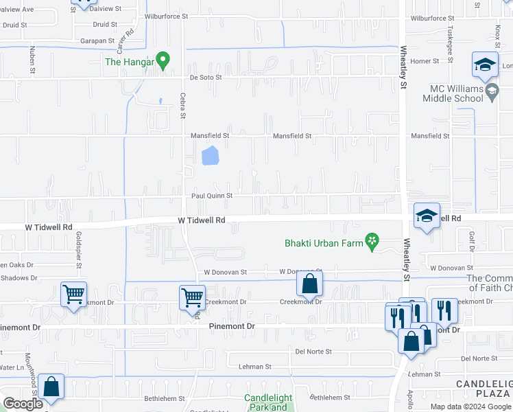 map of restaurants, bars, coffee shops, grocery stores, and more near 1702 West Tidwell Road in Houston
