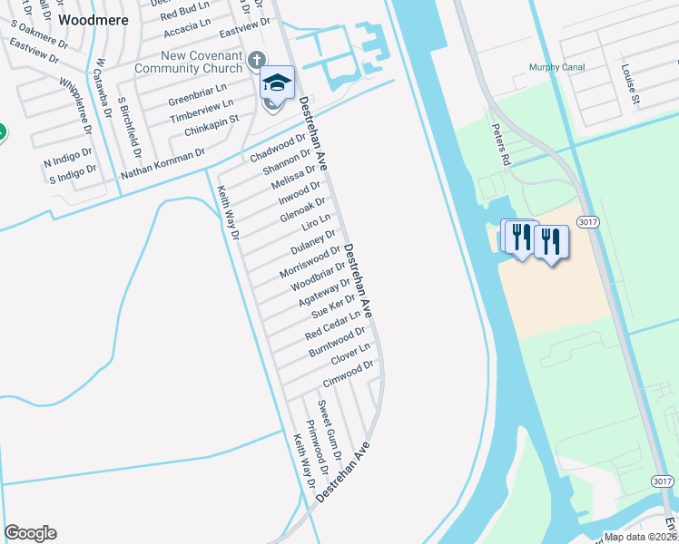 map of restaurants, bars, coffee shops, grocery stores, and more near 3720 Agateway Drive in Harvey