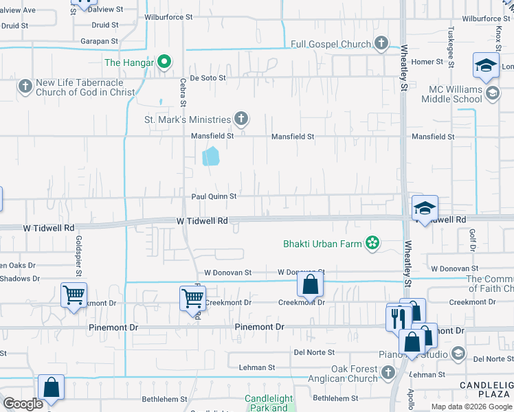map of restaurants, bars, coffee shops, grocery stores, and more near 1702 West Tidwell Road in Houston