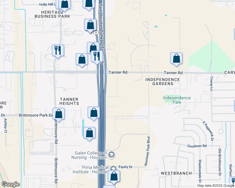 map of restaurants, bars, coffee shops, grocery stores, and more near 5400 West Sam Houston Parkway North in Houston