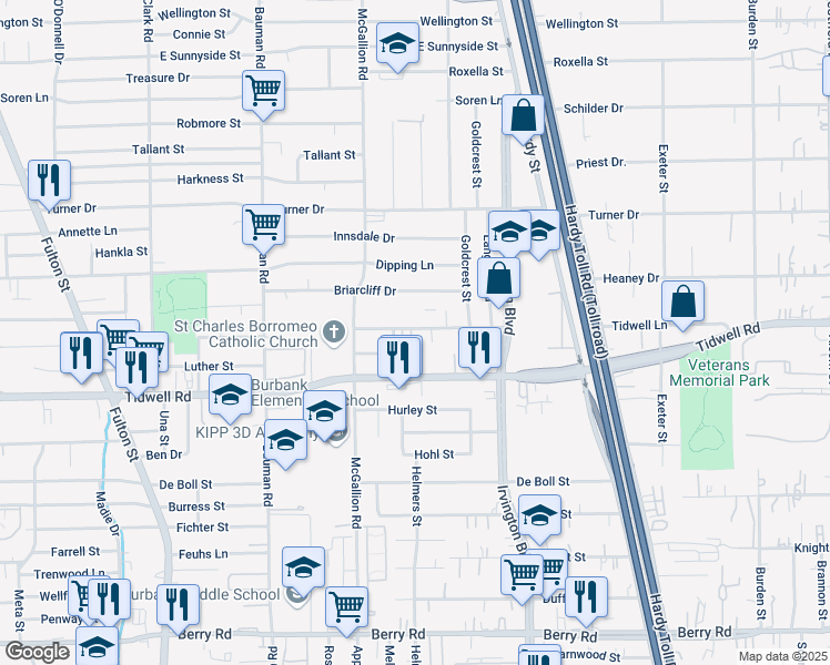 map of restaurants, bars, coffee shops, grocery stores, and more near 812 Cravens Street in Houston
