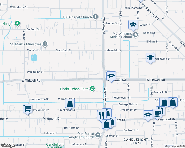 map of restaurants, bars, coffee shops, grocery stores, and more near 1200 West Tidwell Road in Houston