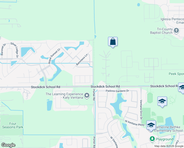 map of restaurants, bars, coffee shops, grocery stores, and more near 5202 Radiant Lane in Katy