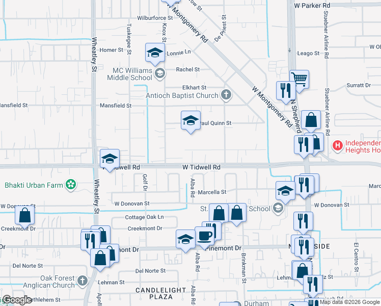 map of restaurants, bars, coffee shops, grocery stores, and more near 5611 Madison St in Houston