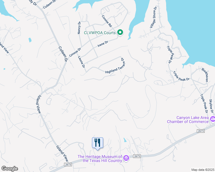 map of restaurants, bars, coffee shops, grocery stores, and more near 880 Highland Terrace Drive in Canyon Lake
