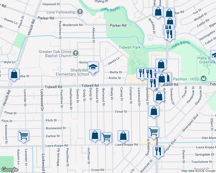 map of restaurants, bars, coffee shops, grocery stores, and more near in Houston