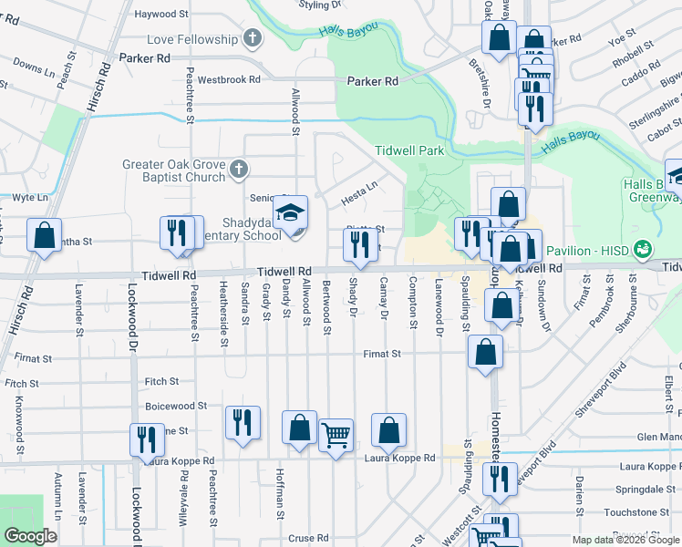 map of restaurants, bars, coffee shops, grocery stores, and more near in Houston